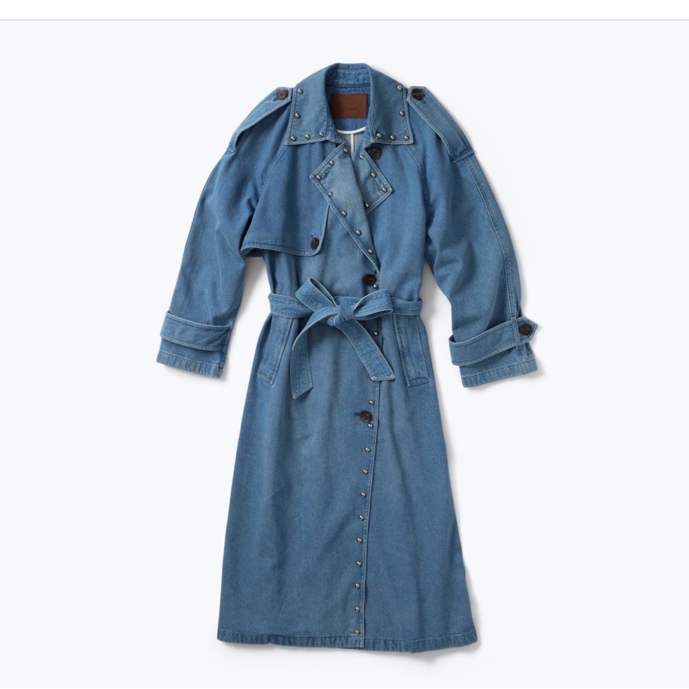Freda Salvador Long Denim Trench NWT S Oversized Statement Coat - Picture 8 of 8